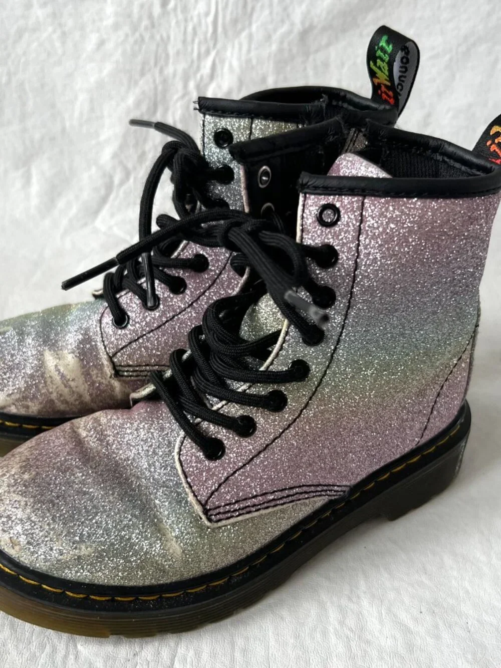 Dr Martens Boots Junior 1460 Rainbow Glitter Lace Up zip kids 13 combat docs